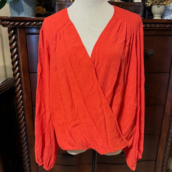 FREE PEOPLE Check On It Faux Wrap Top in Flame - Picture 4 of 11